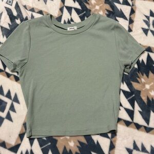 Garage Sage Green Ribbed Baby Tee – Fitted Crop Top – Minimalist Core